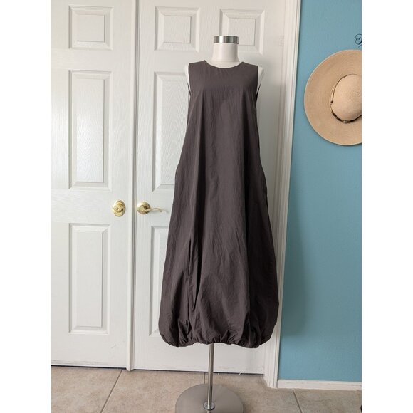 Zara Maxi Voluminous Dress With Puff Hem Sleeveless Sz XS/S  Gray Color Pockets - Picture 1 of 12